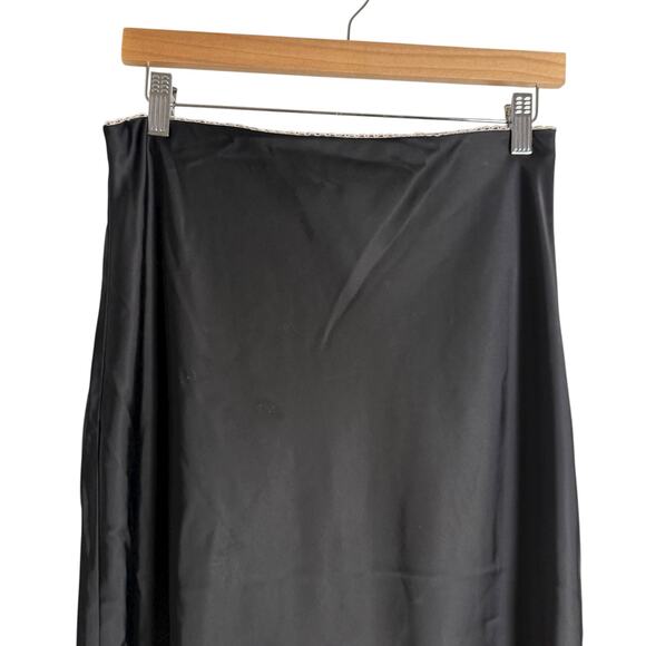 House of Harlow 1960 Revolve Solid Black Satin Maxi Bias Slip Skirt Size Medium - Picture 4 of 9